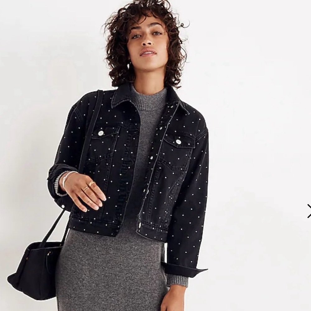 Madewell Boxy Crop Jacket: Metallic Dot Edition in Lunar Wash - Size S